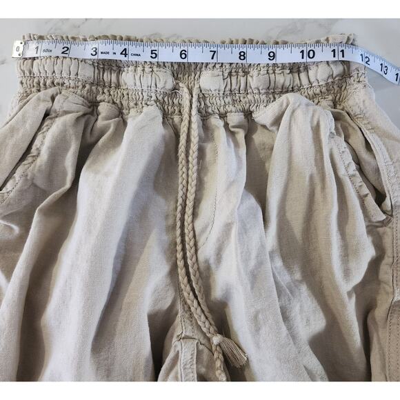 So Women's Linen Beige Baggy Pull On Elastic Waist Pants Size Large - Picture 4 of 6